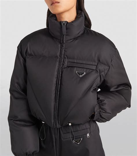 prada cropped puffer jacket black|prada re nylon cropped jacket.